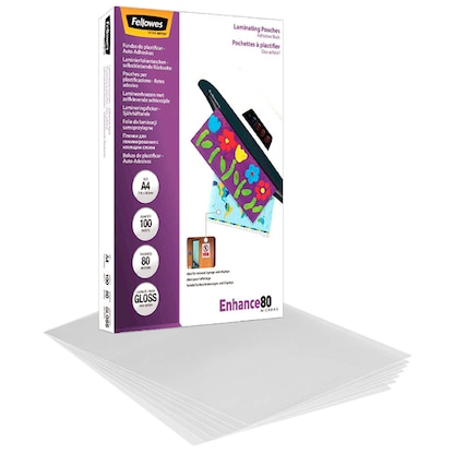 Artikelbild 13 für 100 Fellowes Enhance80 Laminierfolien glänzend für A4 80 micron selbstklebender Rücken, Artikelnummer 210880