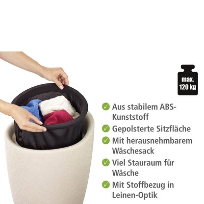 Artikelbild 2 für WENKO Badhocker mit Wäschesammler Candy 22834100 beige, Artikelnummer 529703