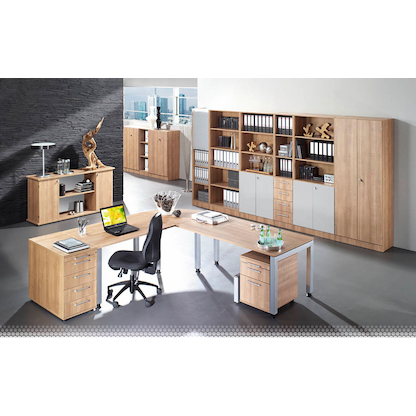 Artikelbild 4 für HAMMERBACHER JS16 höhenverstellbarer Schreibtisch nussbaum rechteckig, 4-Fuß-Gestell silber 160,0 x 80,0 cm, Artikelnummer 864191