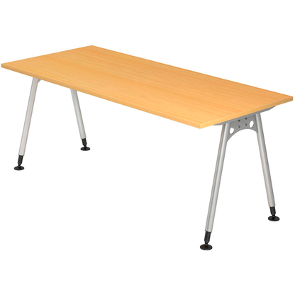 Artikelbild für HAMMERBACHER AS19 höhenverstellbarer Schreibtisch buche rechteckig, A-Fuß-Gestell silber 180,0 x 80,0 cm, Artikelnummer 963557