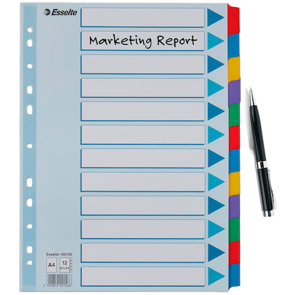 Artikelbild 3 für Esselte Ordnerregister DIN A4 Vollformat blanko farbig 12-teilig, 1 Satz, Artikelnummer 352864