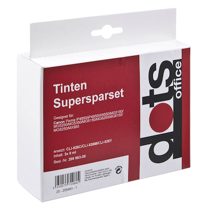 Artikelbild 2 für dots cyan, magenta, gelb Druckerpatronen kompatibel zu Canon CLI-526 C/M/Y, 3er-Set, Artikelnummer 205963