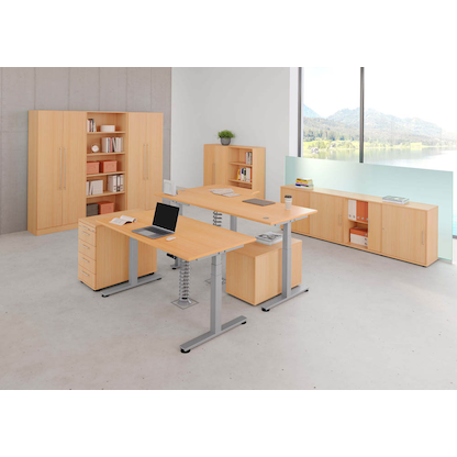 Artikelbild 5 für HAMMERBACHER VXDSM82 elektrisch höhenverstellbarer Schreibtisch buche L-Form, T-Fuß-Gestell silber 200,0 x 120,0 cm, Artikelnummer 454951