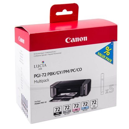 Artikelbild 2 für Canon PGI-72 PBK/GY/PM/PC/CO schwarz, grau, foto magenta, foto cyan, Chroma Optimizer Druckerpatronen, 5er-Set, Artikelnummer 174040