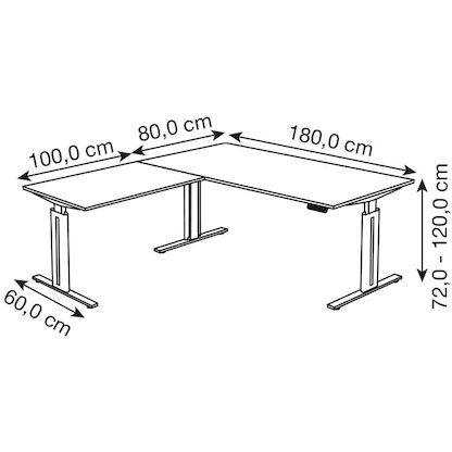 Artikelbild 4 für Kerkmann Move 3 elegant elektrisch höhenverstellbarer Schreibtisch eiche L-Form, T-Fuß-Gestell grau 180,0 x 180,0 cm, Artikelnummer 488094
