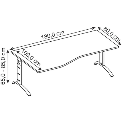 Artikelbild 2 für HAMMERBACHER FS18 höhenverstellbarer Schreibtisch ahorn Trapezform, C-Fuß-Gestell silber 180,0 x 80,0/100,0 cm, Artikelnummer 863535