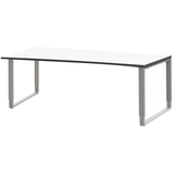 Artikelbild 1 für röhr Imperia höhenverstellbarer Schreibtisch weiß Trapezform, Kufen-Gestell silber 200,0 x 80,0/100,0 cm, Artikelnummer 752374