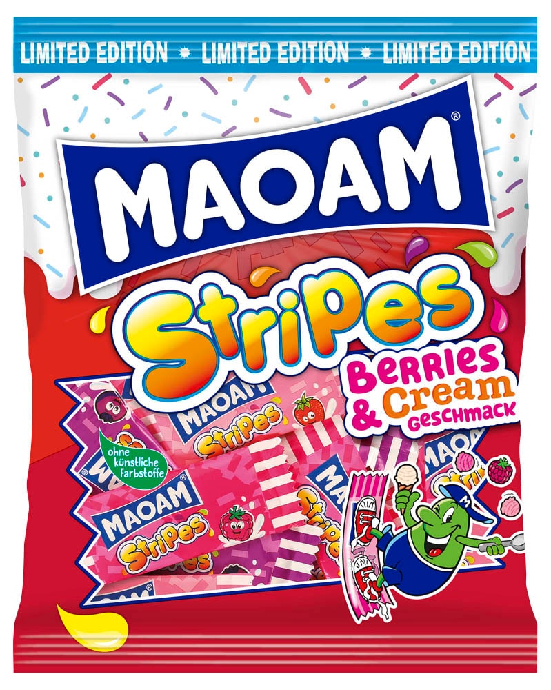 菓子 MAOAM Stripes Berries & Cream Geschmack MAOAM Stripes Berries & Cream Kaubonbons 19 St./ 175,0 g, 1 Pack