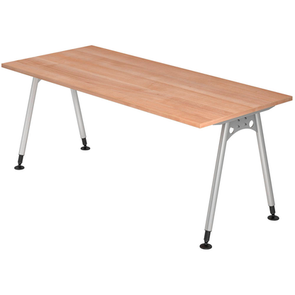 Artikelbild für HAMMERBACHER AS19 höhenverstellbarer Schreibtisch nussbaum rechteckig, A-Fuß-Gestell silber 180,0 x 80,0 cm, Artikelnummer 963525