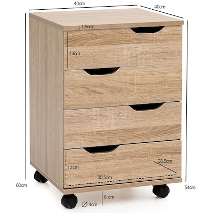 Artikelbild 2 für WOHNLING Rollcontainer Sonoma 4 Auszüge 40,0 x 40,0 x 60,0 cm, Artikelnummer 976439