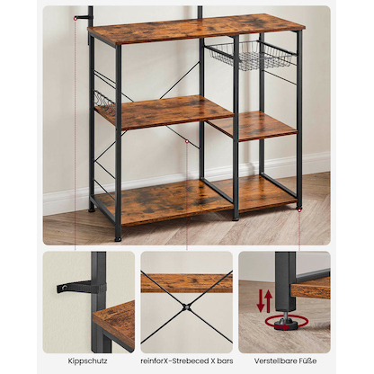 Artikelbild 6 für VASAGLE Küchen-Organizer braun, schwarz 90,0 x 40,0 x 134,0 cm, Artikelnummer 262559