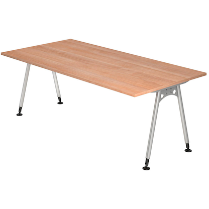 Artikelbild für HAMMERBACHER AS2E höhenverstellbarer Schreibtisch nussbaum rechteckig, A-Fuß-Gestell silber 200,0 x 100,0 cm, Artikelnummer 964130