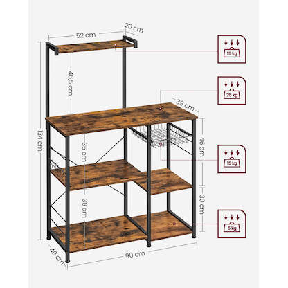Artikelbild 4 für VASAGLE Küchen-Organizer braun, schwarz 90,0 x 40,0 x 134,0 cm, Artikelnummer 262559