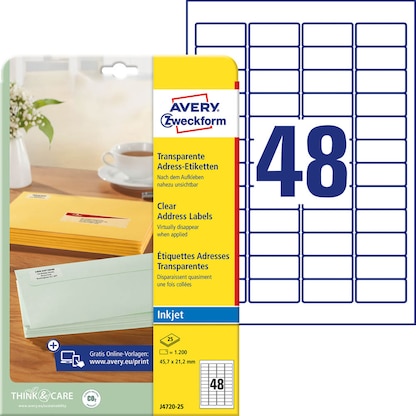 Artikelbild 21 für 1.200 AVERY Zweckform Folien-Adressetiketten J4720-25 transparent 45,7 x 21,2 mm, Artikelnummer 345306