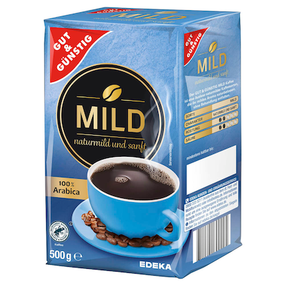 Artikelbild für GUT&GÜNSTIG Mild Kaffee, gemahlen, Arabicabohnen mild, 500,0 g, Artikelnummer 990782