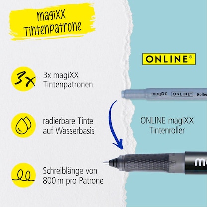 Artikelbild 2 für 3 ONLINE® magiXX Rollerpatrone Tintenkonverter blau, Artikelnummer 237766
