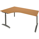 Artikelbild 1 für fm Sidney höhenverstellbarer Schreibtisch buche Bogenform, C-Fuß-Gestell Rundrohr silber 180,0 x 80,0 cm, Artikelnummer 565574