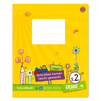 Artikelbild 2 für Ursus Schulheft Formati Recycling Lineatur S2 liniert quart Rand rundum, 20 Blatt, Artikelnummer 799694