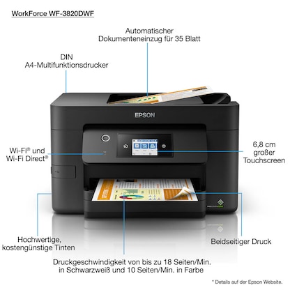 Artikelbild 17 für AKTION: EPSON WorkForce Pro WF-3820DWF 4 in 1 Tintenstrahl-Multifunktionsdrucker schwarz mit 25 Euro CashBack, Artikelnummer 280051