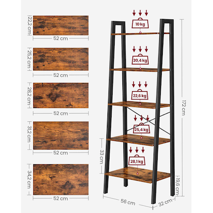 Artikelbild 6 für VASAGLE Bücherregal braun, schwarz 56,0 x 32,0 x 172,0 cm, Artikelnummer 262834