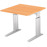 Artikelbild 1 für HAMMERBACHER US08 höhenverstellbarer Schreibtisch buche quadratisch, C-Fuß-Gestell silber 80,0 x 80,0 cm, Artikelnummer 865093