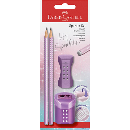 Artikelbild 4 für FABER-CASTELL Grip Sparkle Bleistift-Set B rosé, lila oder ocean mit Radierer, 1 Set, Artikelnummer 100309