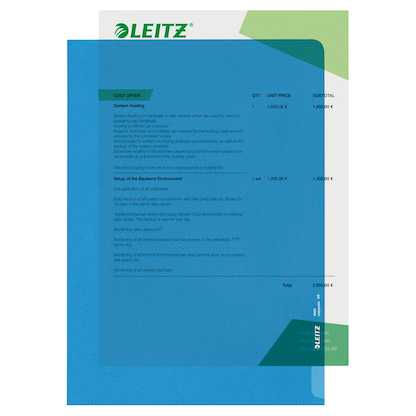 Artikelbild 2 für 100 LEITZ Sichthüllen 4000 DIN A4 blau genarbt 0,13 mm, Artikelnummer 944496
