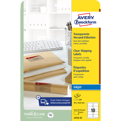 Artikelbild 2 für 250 AVERY Zweckform Folien-Versandetiketten J4722-25 transparent 96,0 x 50,8 mm, Artikelnummer 345322