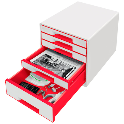 Artikelbild 2 für AKTION: LEITZ Schubladenbox WOW Cube perlweiß/rot, DIN A4 mit 5 Schubladen, Artikelnummer 663619