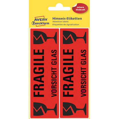 Artikelbild für 10 AVERY Zweckform Warnetiketten 3050 rot »Fragile Vorsicht Glas« 119,0 x 38,0 mm, Artikelnummer 892481