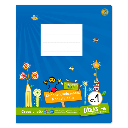 Artikelbild 2 für Ursus Schulhefte Formati Creativheft Lineatur C1 liniert und glatt quart Rand rundum, 20 Blatt, Artikelnummer 800191
