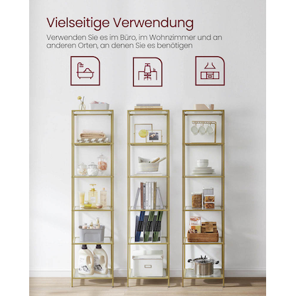 Artikelbild 9 für VASAGLE Bücherregal gold 40,0 x 30,0 x 177,3 cm, Artikelnummer 261049