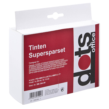 Artikelbild 2 für dots schwarz, cyan, magenta, gelb Druckerpatronen kompatibel zu Canon PGI-5 BK, CLI-8 C/M/Y, 4er-Set, Artikelnummer 206284