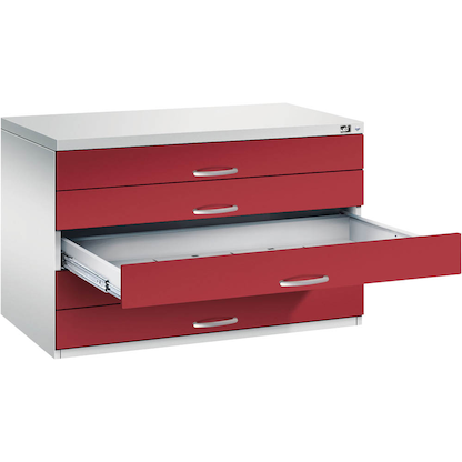 Artikelbild für CP 7100 Planschrank lichtgrau, rubinrot 5 Schubladen 110,0 x 76,5 x 76,0 cm, Artikelnummer 682551