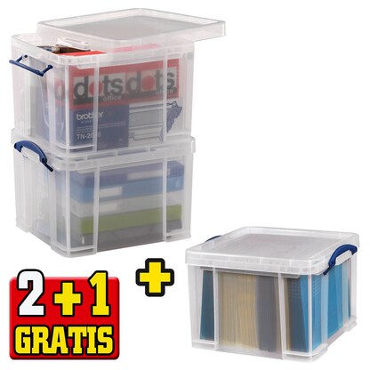 Artikelbild für 2 + 1 GRATIS: 2 Really Useful Box Aufbewahrungsboxen 2x 35,0 l transparent 48,0 x 39,0 x 31,0 cm + GRATIS 1 St., Artikelnummer 475798