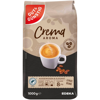 Artikelbild für GUT&GÜNSTIG Crema Aroma Kaffeebohnen, Arabicabohnen kräftig, 1,0 kg, Artikelnummer 370449