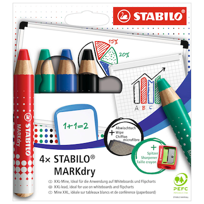 Artikelbild 2 für STABILO MARKdry Whiteboard- und Flipchart-Marker farbsortiert 1,0 - 10,0 mm, 4 St., Artikelnummer 223309