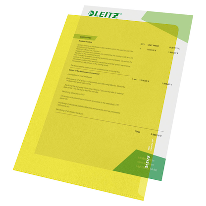 Artikelbild 7 für 100 LEITZ Sichthüllen 4000 DIN A4 gelb genarbt 0,13 mm, Artikelnummer 944470