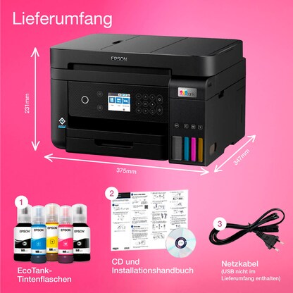 Artikelbild 6 für AKTION: EPSON EcoTank ET-3850 3 in 1 Tintenstrahl-Multifunktionsdrucker schwarz mit 30 Euro CashBack, Artikelnummer 649182