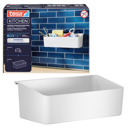 Artikelbild 19 für tesa Küchenutensilienhalter weiß, Einzeladapter, Box, tesa® Power.Kit Adapter, tesa® Klebeapplikator, Anleitung, Wasserwaage, Rändelmutter, Artikelnummer 554996