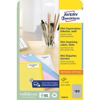Artikelbild 6 für 4.725 AVERY Zweckform Etiketten L7658-25 weiß 25,4 x 10,0 mm, Artikelnummer 574335
