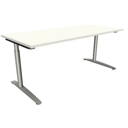 Artikelbild für fm Sidney höhenverstellbarer Schreibtisch weiß rechteckig, C-Fuß-Gestell Rundrohr silber 180,0 x 80,0 cm, Artikelnummer 372264