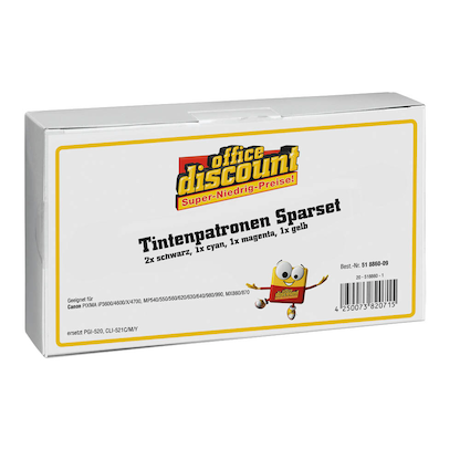 Artikelbild 2 für office discount schwarz, cyan, magenta, gelb Druckerpatronen kompatibel zu Canon 2x PGI-520, 1x CLI-521C/M/Y, 5er-Set, Artikelnummer 518860