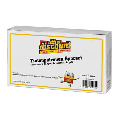 Artikelbild 4 für office discount schwarz, cyan, magenta, gelb Druckerpatronen kompatibel zu Canon 2x PGI-520, 1x CLI-521C/M/Y, 5er-Set, Artikelnummer 518860