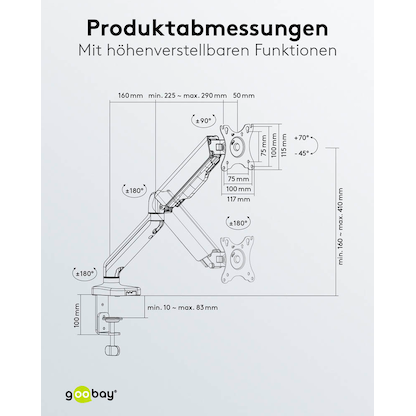 Artikelbild 9 für goobay Monitor-Halterung 58530 schwarz für 1 Monitor, Tischbohrung, Tischklemme, Artikelnummer 557247