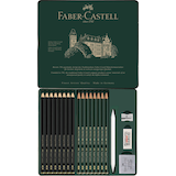 Artikelbild 1 für FABER-CASTELL Pitt Graphite Matt Bleistift-Set B, HB, 2B, 3B, 4B, 5B, 6B, 7B, 8B, 10B, 12B, 14B schwarz/grün mit Radierer, 1 St., Artikelnummer 749032