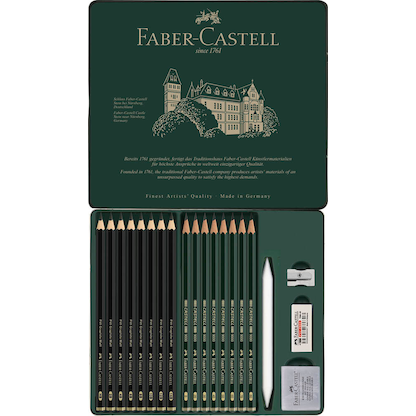 Artikelbild 5 für FABER-CASTELL Pitt Graphite Matt Bleistift-Set B, HB, 2B, 3B, 4B, 5B, 6B, 7B, 8B, 10B, 12B, 14B schwarz/grün mit Radierer, 1 St., Artikelnummer 749032