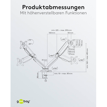 Artikelbild 3 für goobay Monitor-Halterung 58531 schwarz für 2 Monitore, Tischbohrung, Tischklemme, Artikelnummer 557229