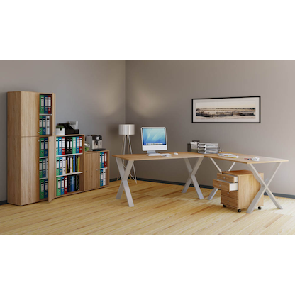 Artikelbild 4 für VCM my office Lona Schreibtisch sonoma-eiche quadratisch, X-Fuß-Gestell silber 80,0 x 80,0 cm, Artikelnummer 973594