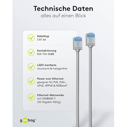 Artikelbild 7 für goobay RJ-45 Netzwerkkabel 1,0 m grau bis zu 10,00 Gbit/Sek. bis zu 500 MHz, 1 St., Artikelnummer 557559